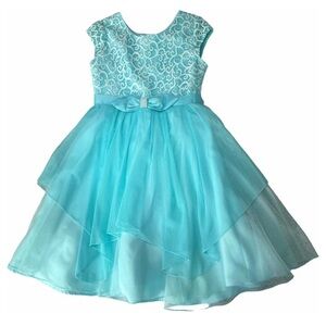Jona Michelle Aqua Lace and Tulle Kids Dress